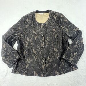 Misook Womens Evening Jacket Sz XL Black Lace Lined Stretch Party Holiday Event
